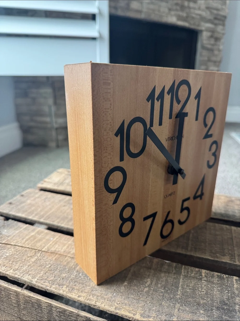 Verichon Vintage Natural Wood Butchers Block Wall Clock - Black Numerals